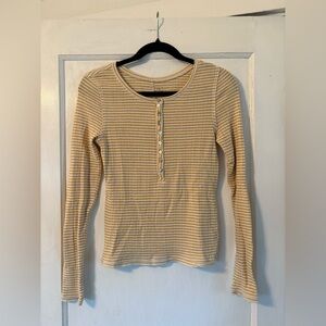 We The Free White and Yellow Striped Long Sleeve Top